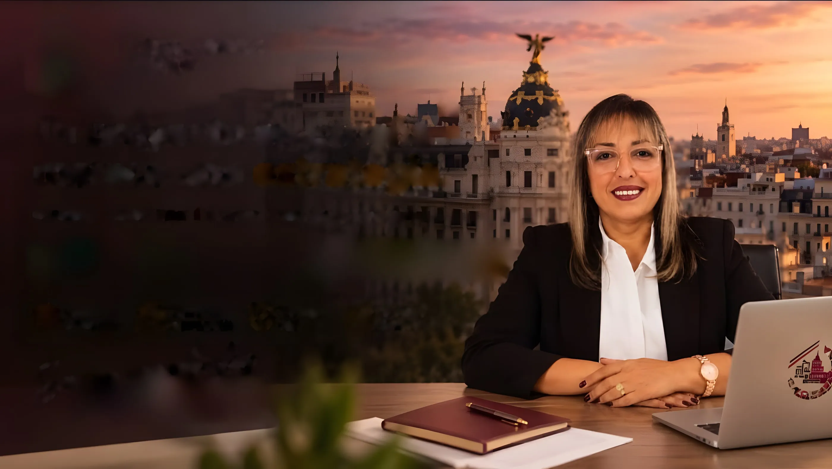 Glomar García Pabón, CEO de LegalMundo Group, en su despacho con Madrid al atardecer